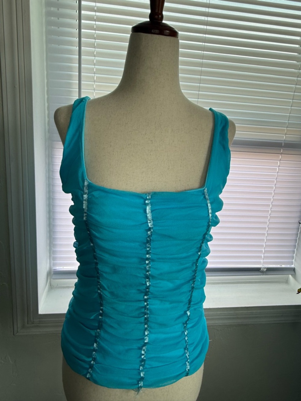 Turquoise Ruched Square-Neck Women’s Tank top.